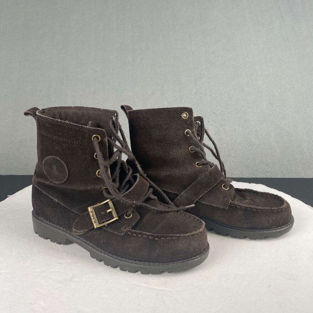 Polo Ralph Lauren Duck Boots Big Boy Kids 4 Brown Leather Buckle,Hiking,Outdoor